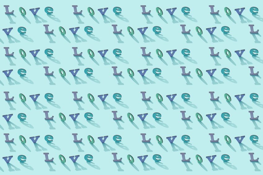 love letters on blue background